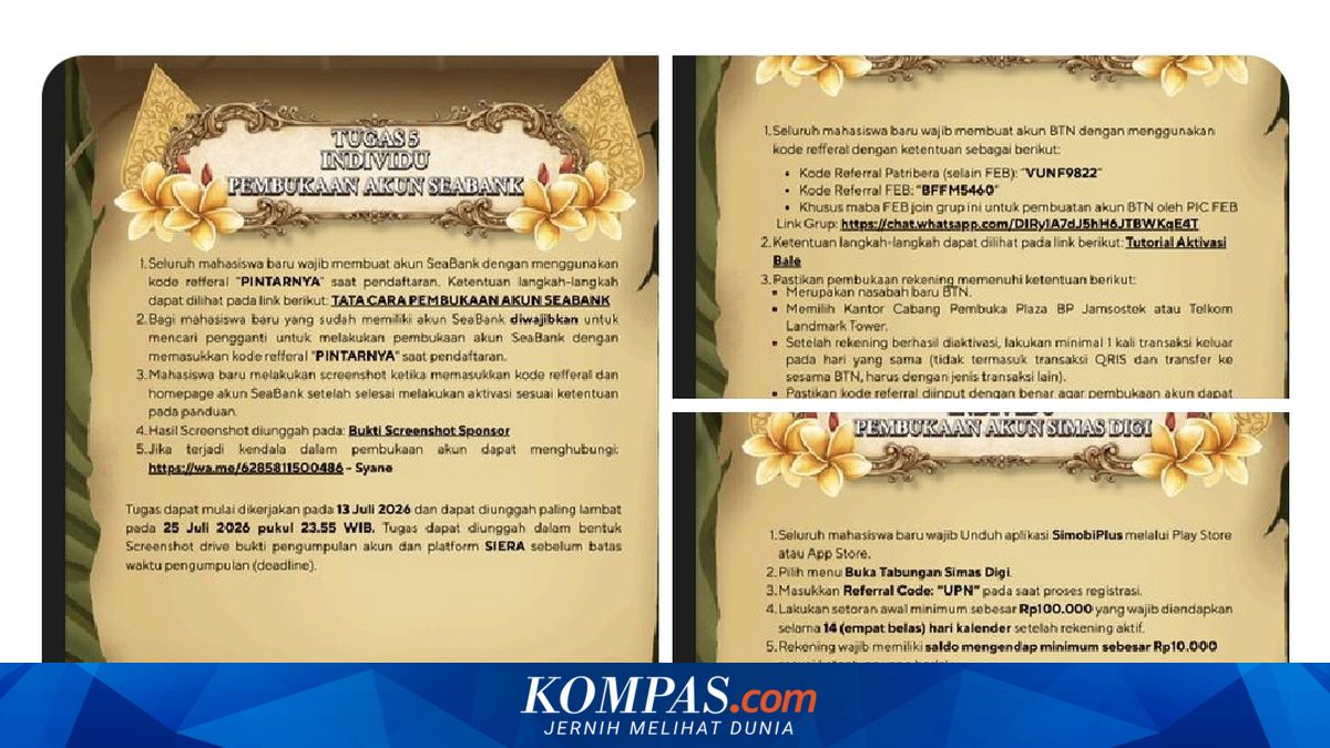 Viral Unggahan Mahasiswa UPN Veteran Jakarta Wajib Buka 3 Rekening Bank, Ini Penjelasan Kampus
