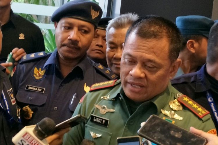 Panglima TNI Jenderal Gatot Nurmantyo ketika ditemui usai Rakernas ke-4 Partai NasDem di JI-EXPO Kemayoran, Jakarta Pusat, Kamis (16/11/2017). 