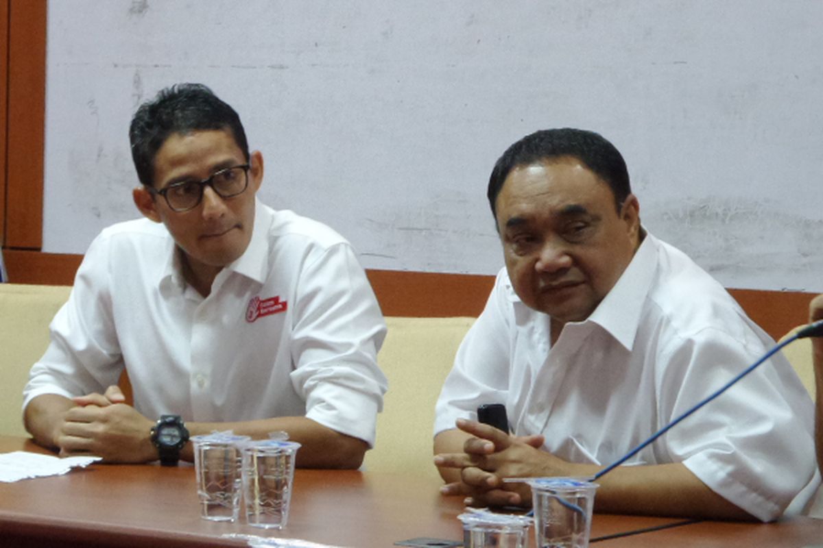 Calon wakil gubernur DKI Jakarta Sandiaga Uno saat berkunjung untuk diskusi bersama Persatuan Wartawan Indonesia (PWI) Pusat di gedung Dewan Pers, Jakarta Pusat, Jumat (24/3/2017).