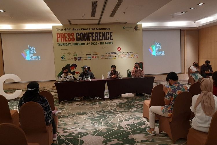 Suasana konferensi pers Jakarta Goes to Campus Festival 2022 di kawasan Epicentrum, Jakarta Selatan, Kamis (3/2/2022). Festival tahunan tersebut dipastikan kembali hadir pada Sabtu (5/2/2022).  