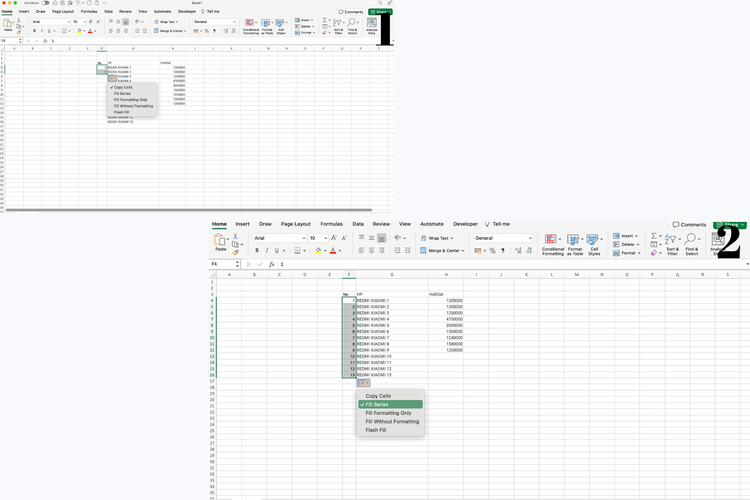 Ilustrasi cara membuat nomor urut Excel