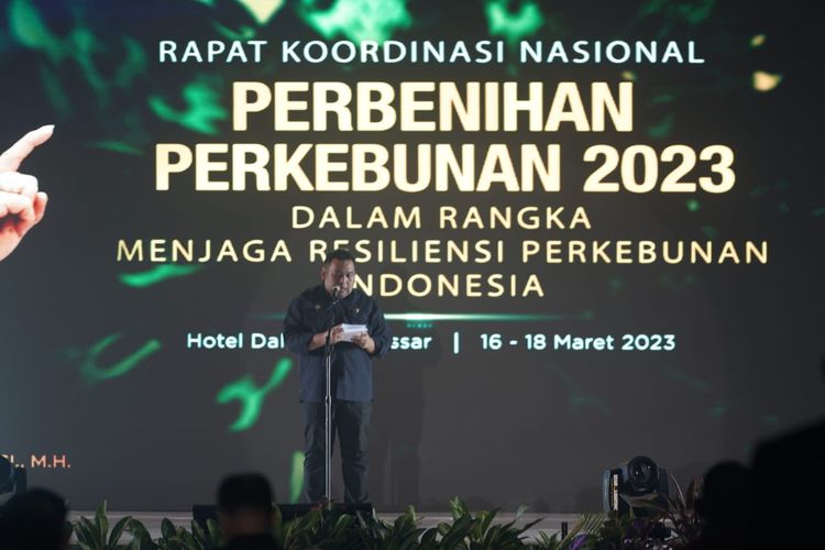 Dirjenbun Andi Nur Alam Syah saat menghadiri Koordinasi Nasional Perbenihan Perkebunan di Hotel Dalton Makassar, Kamis (16/3/2023).