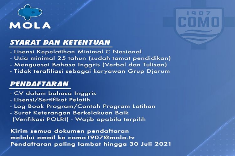 Persyaratan program kepelatihan (Dok. Mola)