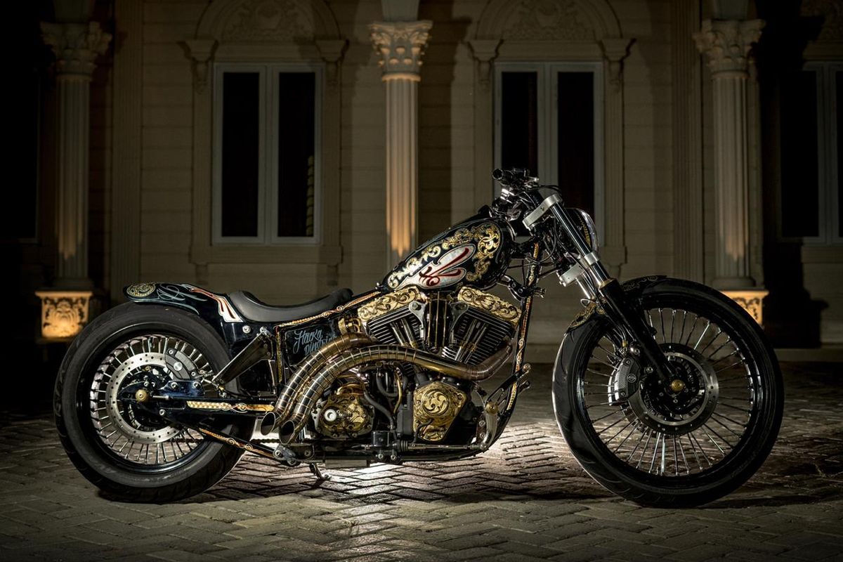 Motor custom Harley-Davidson Softail Evo bergaya American Chopper garapan Three Monkeys Engineering