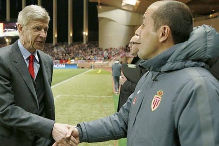 Manajer Arsenal, Arsene Wenger (kiri) dan pelatih AS Monaco, Leonardo Jardim. 