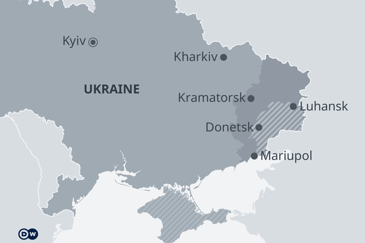 Luhansk and Donetsk districts (dark gray), an important industrial area in eastern Ukraine.

