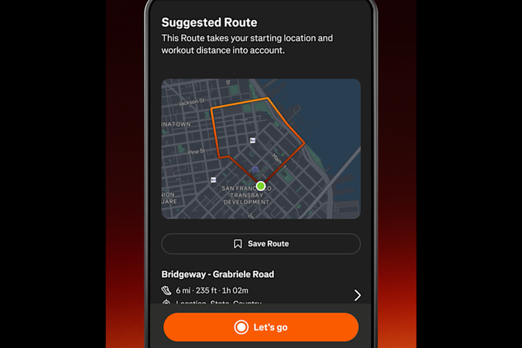 Untuk olahraga berbasis GPS, seperti lari atau bersepeda, Instant Workouts bisa langsung membuat rute latihan otomatis. Rute ini disesuaikan dengan rekomendasi latihan dan lokasi pengguna saat membuka aplikasi.