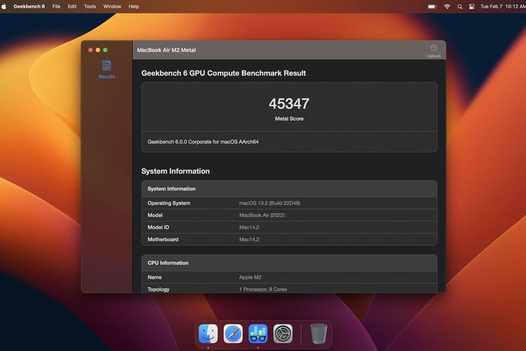 Ilustrasi aplikasi Geekbench 6 di macOS.