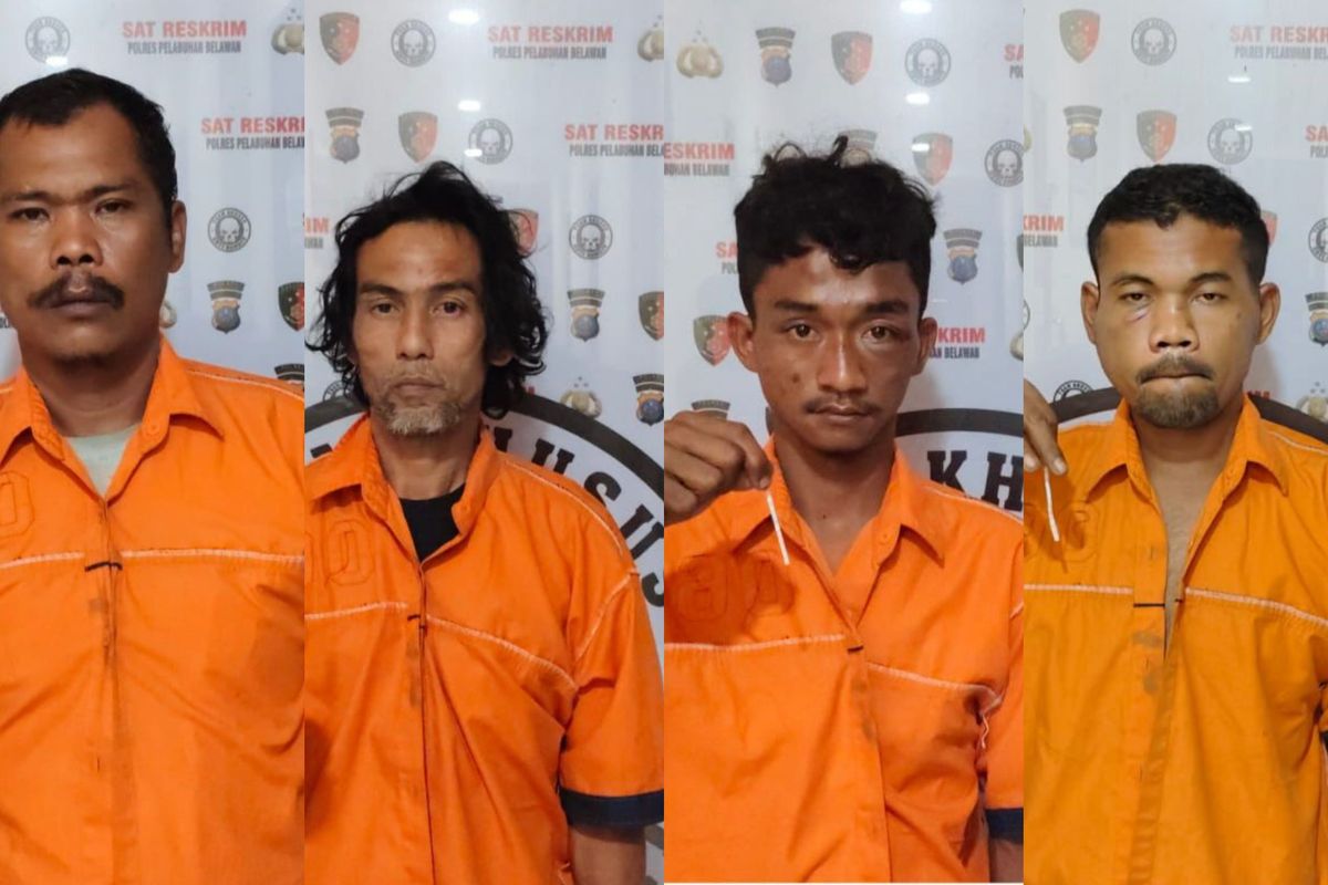 Taufiq Wahyu Hidayat (23), Bambang Irawan (33), Sakti Simanjuntak (44), dan Budi (50) ditahan di Polres Pelabuhan Belawan pada Kamis (6/3/2025) karena ketahuan membobol rumah warga di Jalan Marelan V Pasar II Barat, Kelurahan Terjun, Kota Medan.