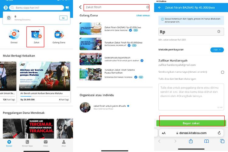 Ilustrasi cara bayar zakat fitrah secara online lewat KitaBisa