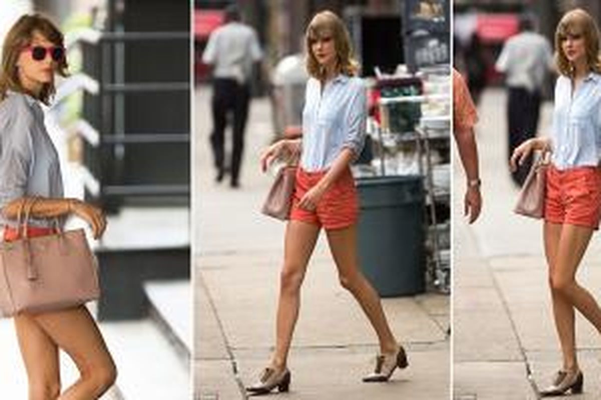 Penampilan modis dan cantik Taylor Swift usai berlatih di ModelFIT, sebuah gym populer untuk kalangan terbatas di New York, AS. 