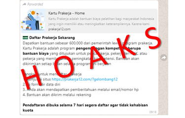 Tangkapan layar unggahan hoaks pendaftaran Kartu Prakerja gelombang 12 melalui situs https://prakerja12.com/?gelombang12.