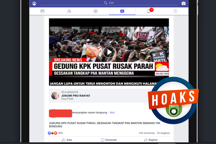 Hoaks Gedung KPK rusak parah dan ada demonstrasi mendesak penangkapan terhadap SBY