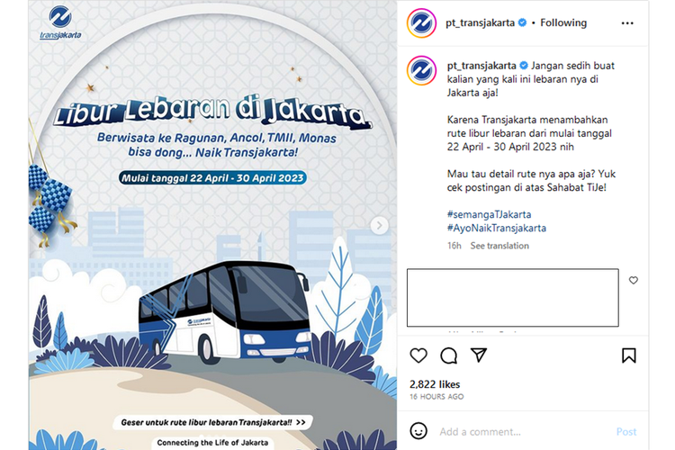 Tangkapan layar rute tambahan Transjakarta ke tempa wisata