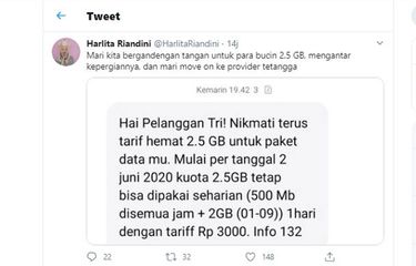 Komentar salah satu warganet tentang paket 2,5GB Tri