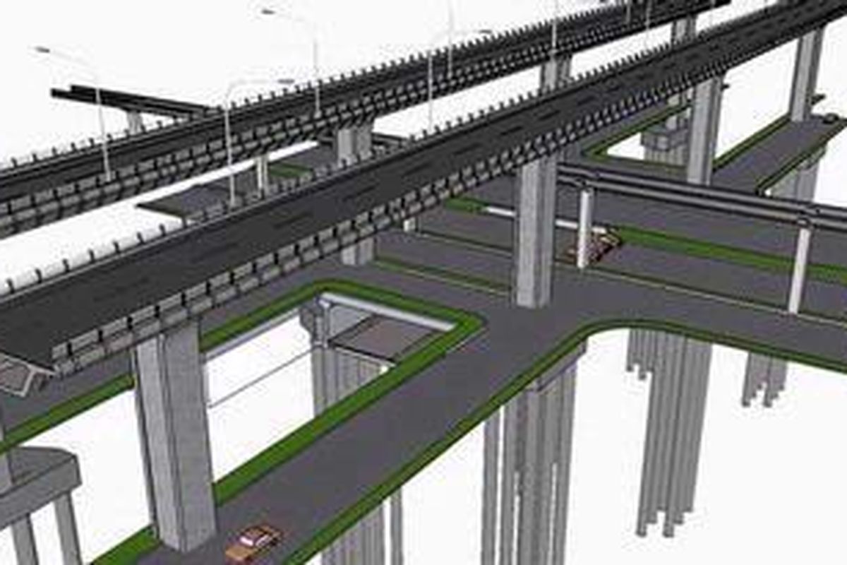 Desain jalan layang non tol Kampung Melayu - Tanah Abang melintasi Jalan HR Rasuna Said.