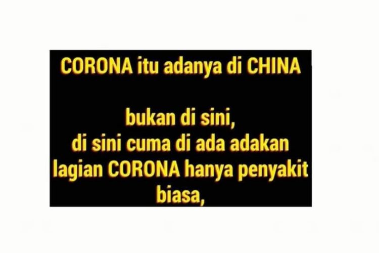 Status Facebook soal corona hanya ada di China. 