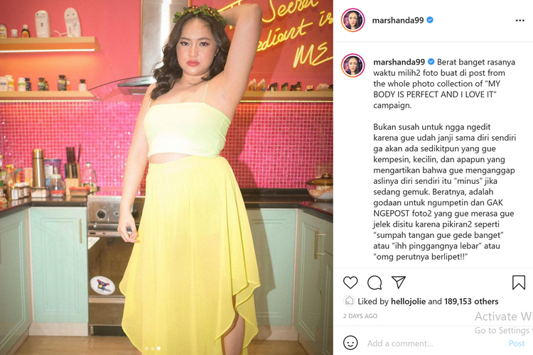 Marshanda kampanyekan body positivity lewat unggahan terbarunya di Instagram
