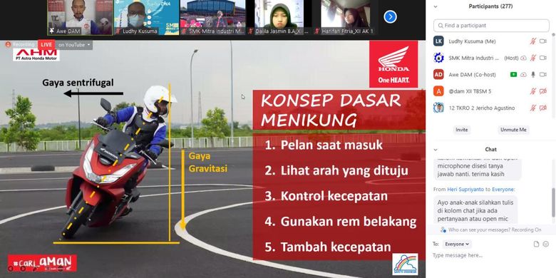 PT Daya Adicipta Motora (DAM) menggelar edukasi safety riding secara virtual kepada ribuan siswa SMK