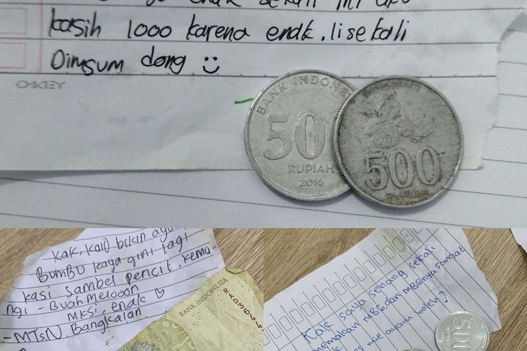 Surat dan uang koin dari siswa untuk SPPG Bungsang, Jatim.