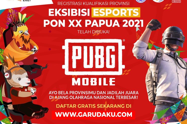 Poster pendaftaran ekshibis Esport PUBG Mobile pada PON XX Papua 2021.