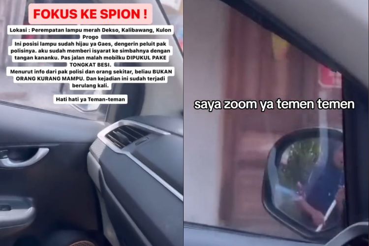 Tangkap layar video nenek pengemis di Kulonprogo yang memukul mobil karena tidak diberi uang [TikTok/@inggarwibisana].