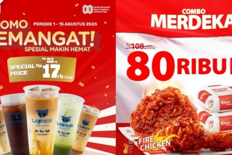 Tangkapan layar promo kemerdekaan Lawson dan Richeese Factory.