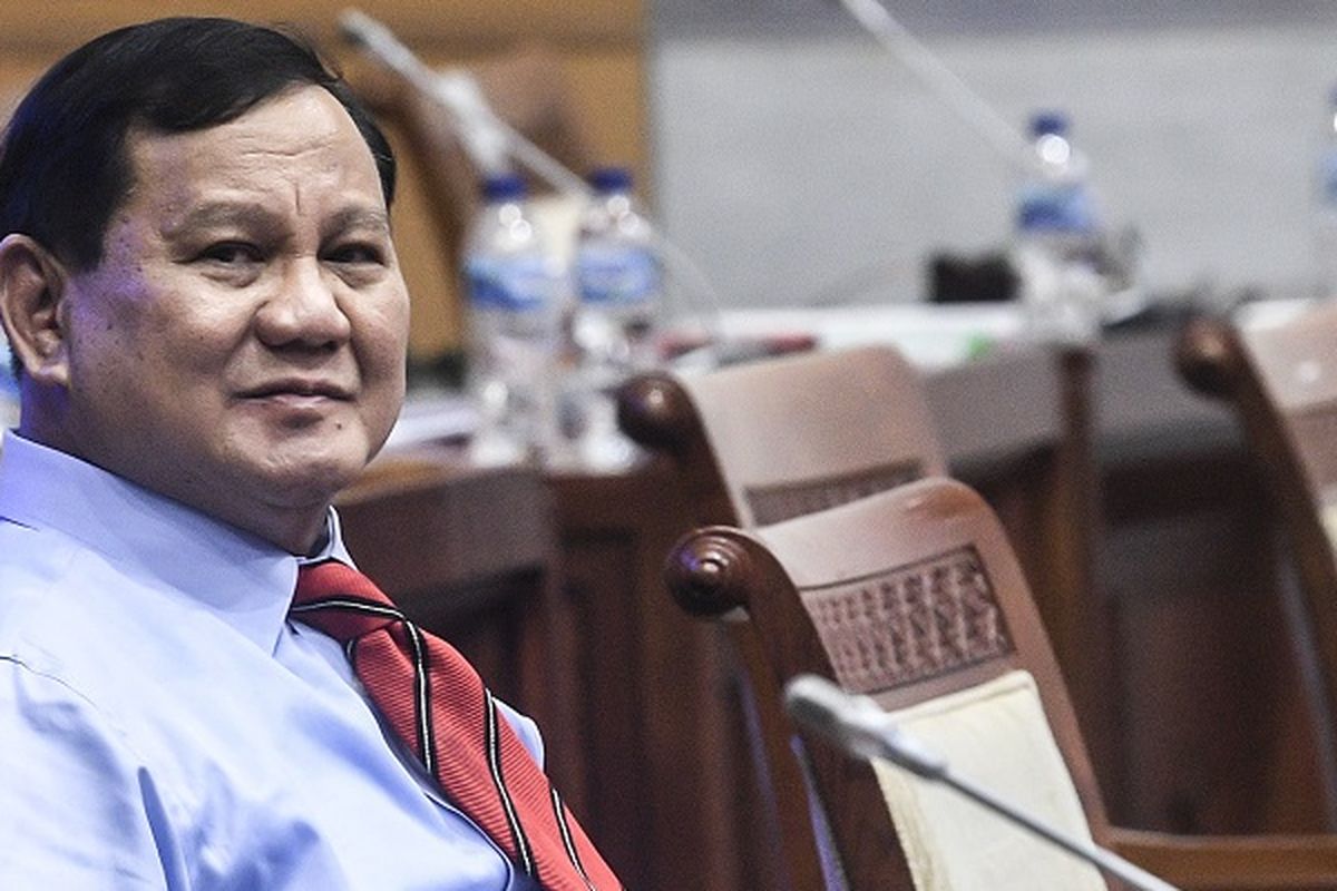 Indonesian Minister of Defense Prabowo Subianto at a parliamentary hearing with Commission I DPR on Wednesday, (2/6/2021).ANTARA FOTO/Muhammad Adimaja/NZ. 
