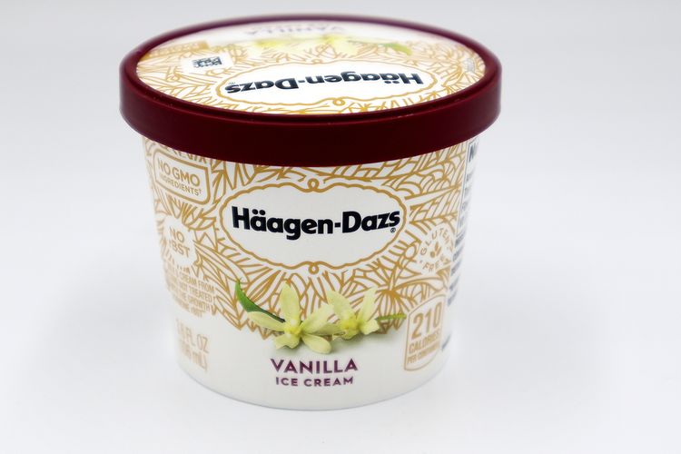 Ilustrasi es krim Haagen-dazs rasa vanilla. 