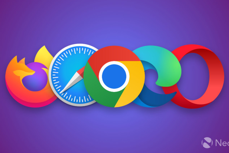 Ilustrasi browser Google Chrome, Safari, Microsoft Edge, Opera, Mozilla Firefox.