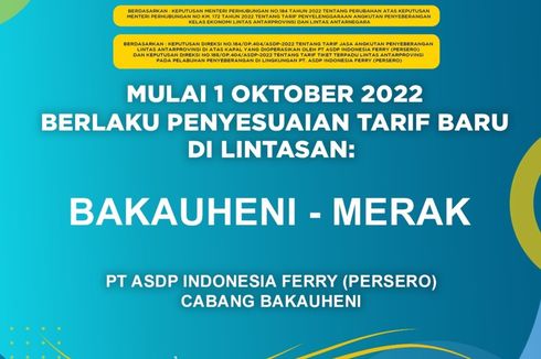 Tarif Penyeberangan Kapal di Pelabuhan Bakauheni Naik Mulai 1 Oktober 2022, Ini Besarannya