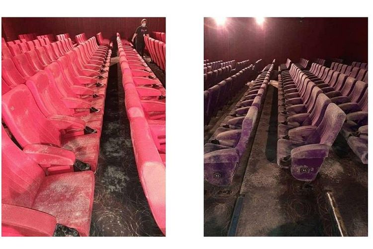 Tangkapan layar kondisi bioskop yang berjamur diduga tidak beroperasi selama 2 bulan saat pandemi corona.