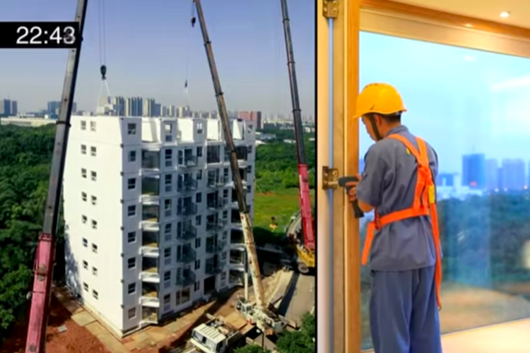 Perusahaan China, Broad Group, mamba membangun apartemen 10 lantai hanya dalam satu hari.