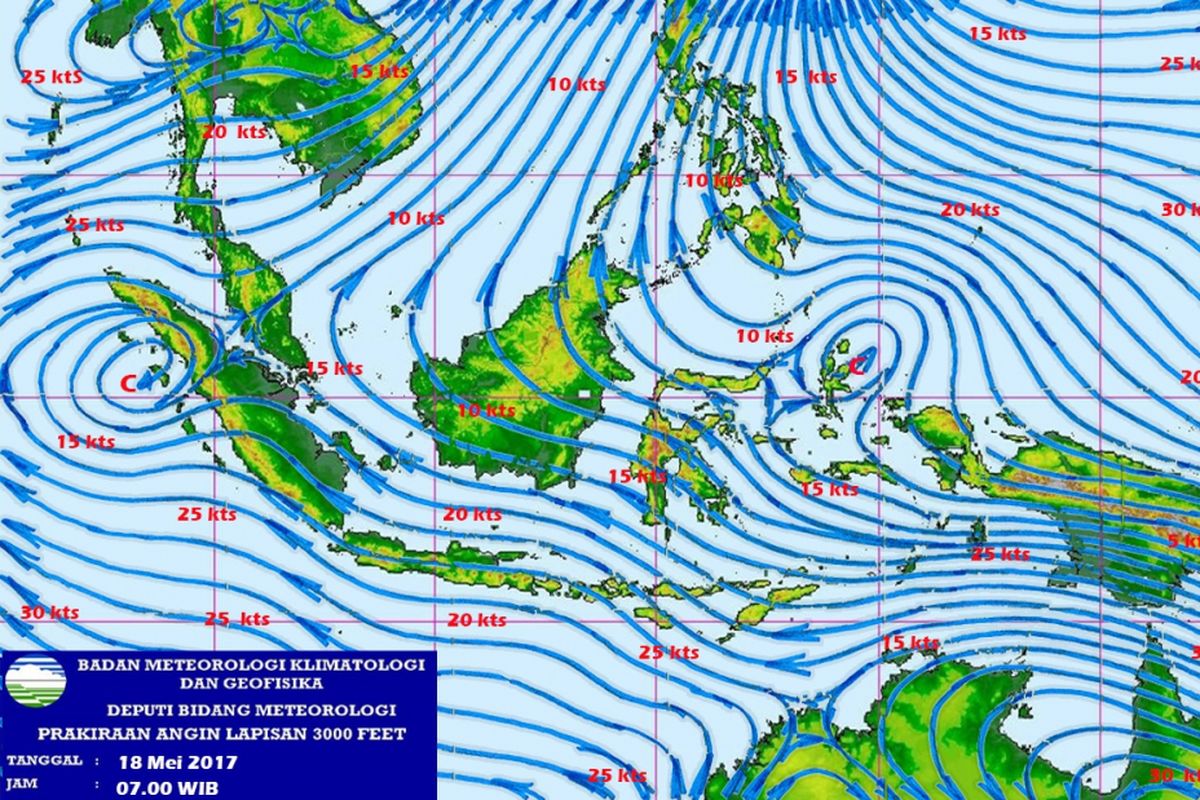 Prakiraan angin 18 Mei 2017 menurut BMKG. 