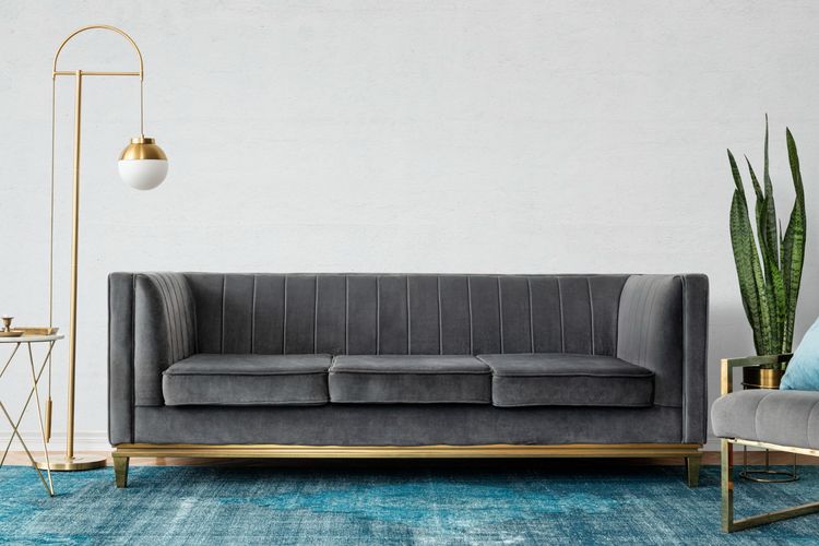 Ilustrasi sofa warna abu-abu bawah. 