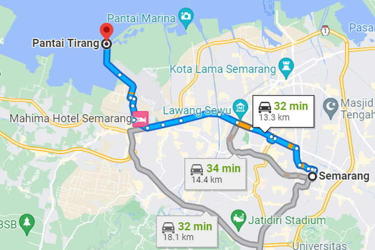 Rute Pantai Tirang, Semarang