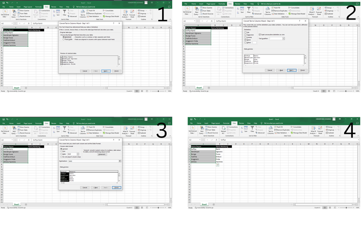 cara memisahkan data di Microsoft Excel
