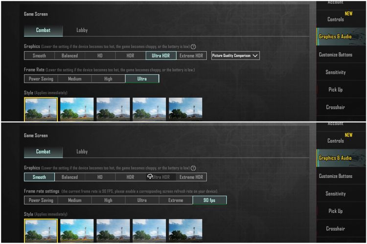 Ilustrasi pengaturan grafis PUBG Mobile di Xiaomi 13T.