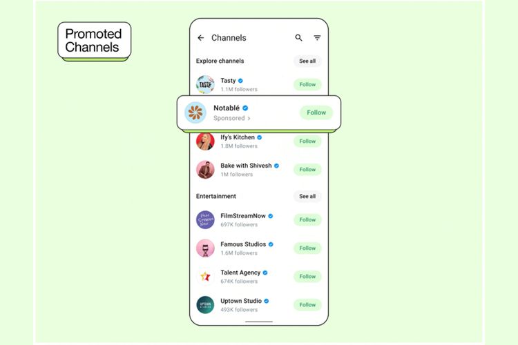 Tampilan ketika Saluran WhatsApp dipromosikan. Fungsi dari fitur ini akan membantu para akun bisnis ataupun organisasi lebih mudah ?terlihat? oleh pengguna WhatsApp