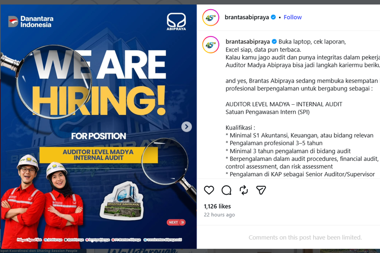Brantas Abipraya Buka Lowongan Kerja untuk S1, Cek Posisi dan Syaratnya