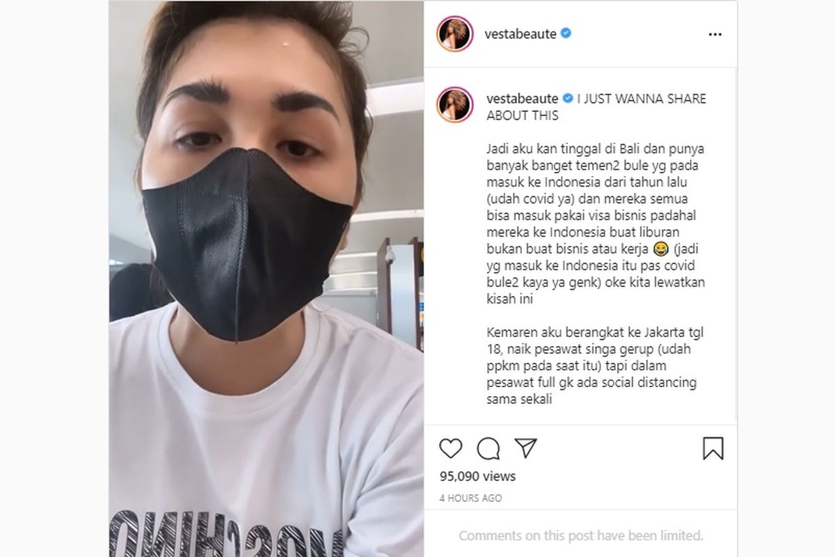 Selebgram Gebby Vesta menyampaikan bahwa dirinya dipersulit saat hendak terbang dari Bandara Soekarno-Hatta, Rabu (21/7/2021).