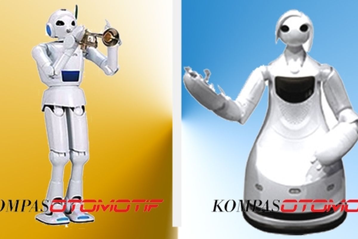 Robot Humanoid (kiri) dan Robina siap beraksi di IIMS