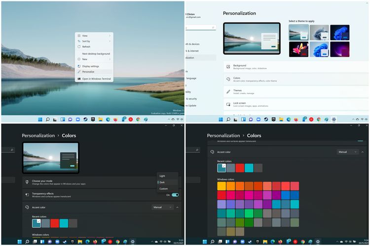 Cara mengaktifkan mode gelap alias dark mode di Windows 11.