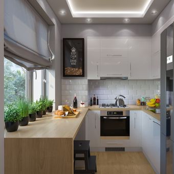 Ilustrasi dapur sempit, dapur kecil. 