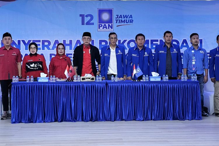 Dewan Perwakilan Daerah (DPD) Partai Demokrasi Indonesia Perjuangan (PDI-P) Jawa Timur (Jatim) dan Dewan Pimpinan Wilayah (DPW) Partai Amanat Nasional (PAN) Jatim sepakat memberikan surat penugasan kepada enam kepala daerah untuk mengikuti kontestasi Pemilihan Kepala Daerah (Pilkada) Jatim 2024.
