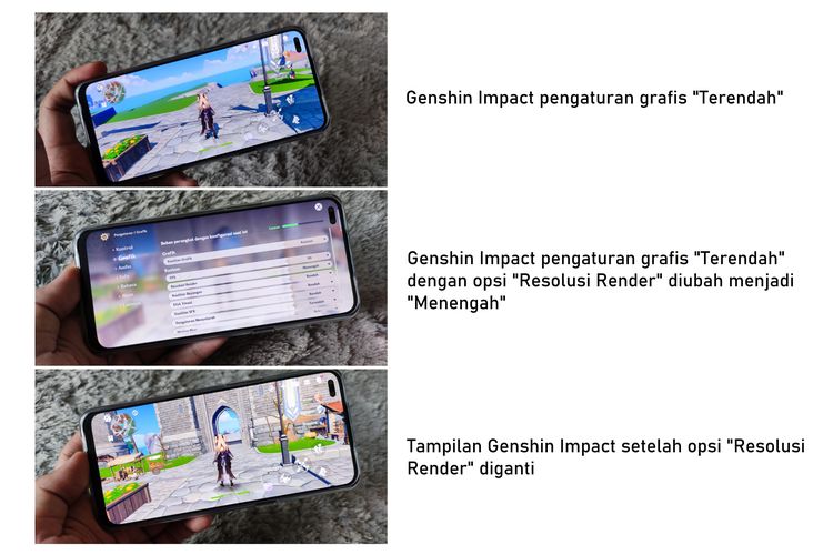 Tampilan bermain Genshin Impact di Oppo Reno4 F.