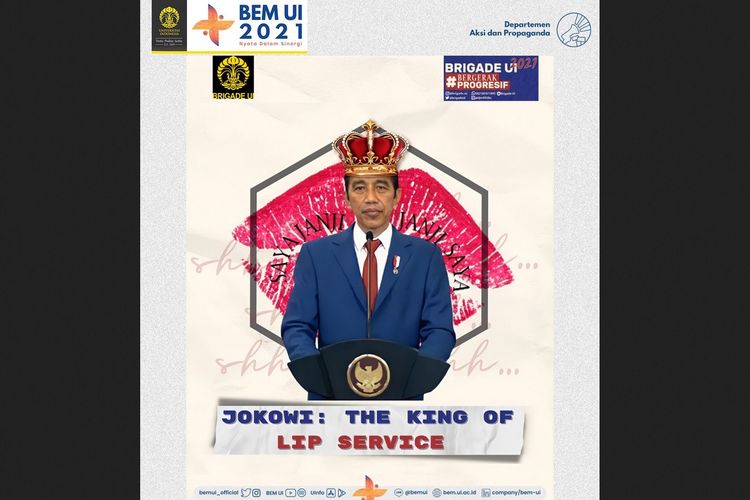 Konten yang diunggah BEM UI di media sosialnya, yaitu Jokowi: The King of Lip Service yang menuai polemik.