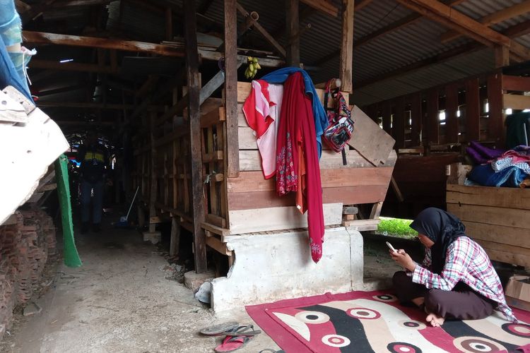 Warga Warung Batu RT 01/10 Desa Mekarsari, Kecamatan Cianjur, Kabupaten Cianjur Jawa Barat, terdampak gempabumi mengungsi di kandang domba karena dirasa aman dan nyaman.