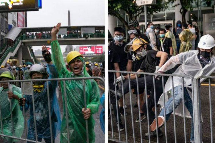 Demo di Thailand (kiri) and Hong Kong (kanan) tidak memiliki pemimpin yang terpusat.
