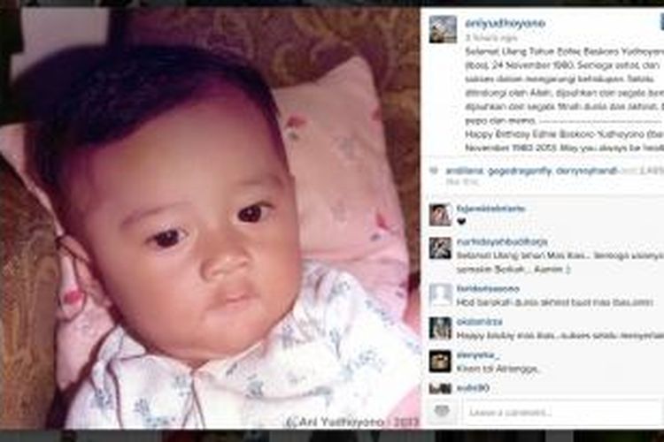 Foto Edhie Baskoro Yudhoyono alias Ibas waktu kecil yang diungguh Ani Yudhoyono ke akun Istagram @aniyudhoyono